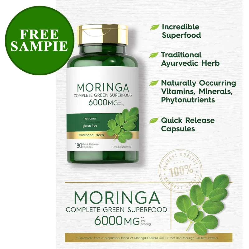 Moringa чистая в капсулах без ГМО и глютена полная зеленая суперпища из порошка листьев Моринги капсулы