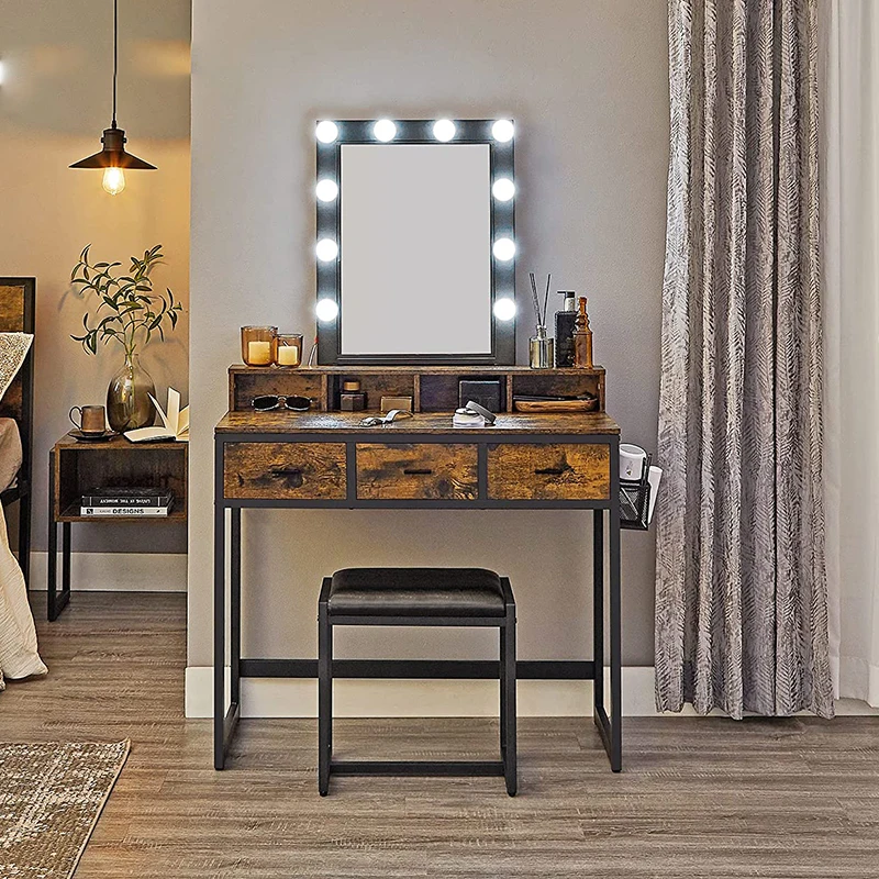 Big Size Design Wooden Makeup Vanity Luxury Glass Mirror Dressing Mirror Table With Led Mirror