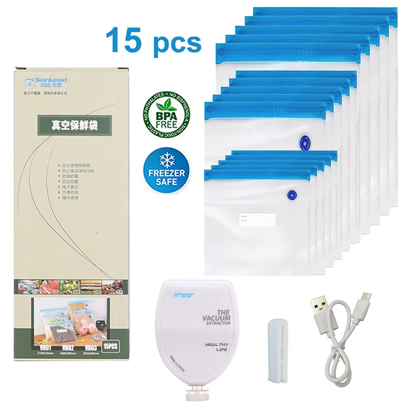 Reusable Food Vacuum Sealer Bags with Air Valve Double-layer Zippers for Food Storage