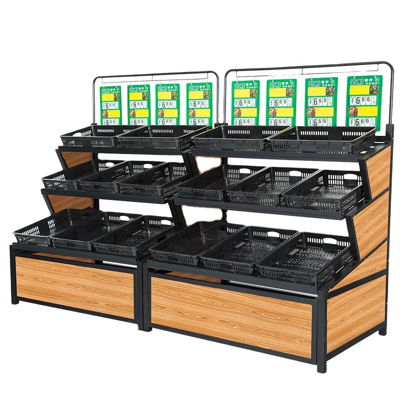 3 Layer Wooden Fruit&Vegetable Display shelves for Supermarket