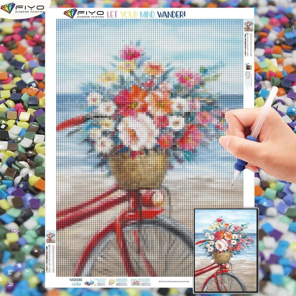 FIYO Flower Bicycle DIY 5D Diamond Painting Full Drill Kits Home and Kitchen Fashion Crystal Rhinestone Cross Stitch