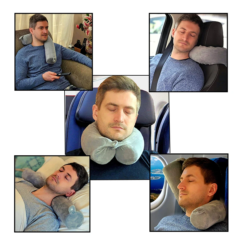 Neck Pillow for Travel Home, Portable Head Cervical Support Rest Cushion Twist Adjustable Bendable Memory Foam Roll Pillow