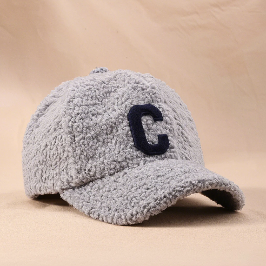 New Style Warm Sherpa Hat Logo 3d Letter Embroidery Custom Faux Fur Plush Fluffy Lamb Wool Winter Fuzzy Baseball Cap