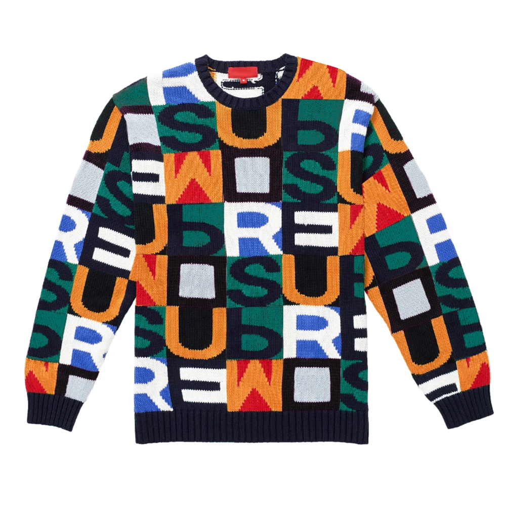 VSCOO 2022 custom OEM & ODM fashion printed jacquard knitted jumper crew neck long sleeve men pullover sweater