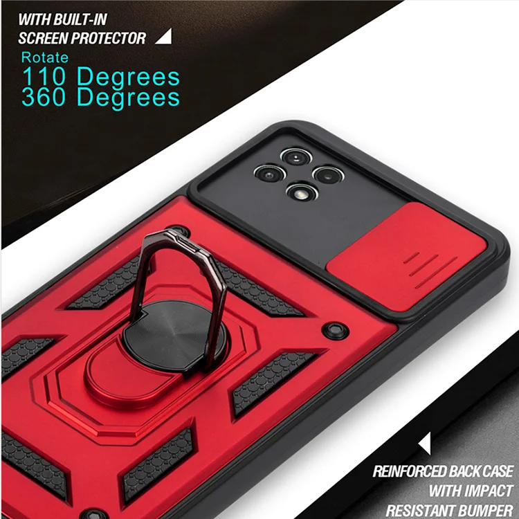 For Redmi note 10 4G 3 in 1 Push Window 360 Degree Finger Ring Bracket Phone Case for poco M3 mobile cover