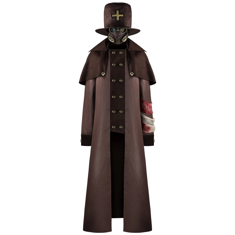Curse Pastor Plague Doctor Japanese Pu Overcoat Cosplay Anime Mencostume With Hat