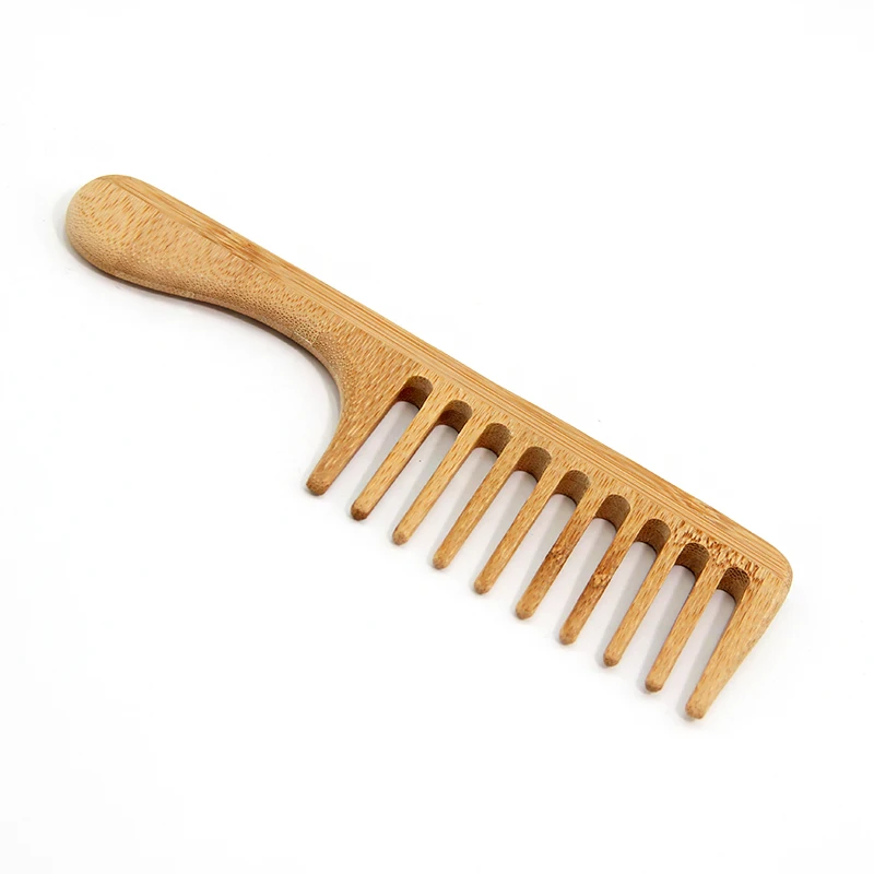 Eco-friendly Custom Logo Anti-static Handmade Bamboo Wood Wide Tooth Wooden Hair Comb