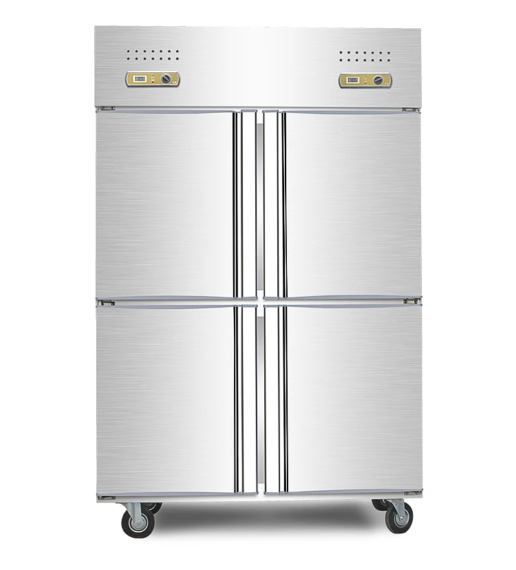 2022 Роскошные коммерческий 4 двери Вертикальный нержавеющая сталь refrigerationequipment двойной температуры
