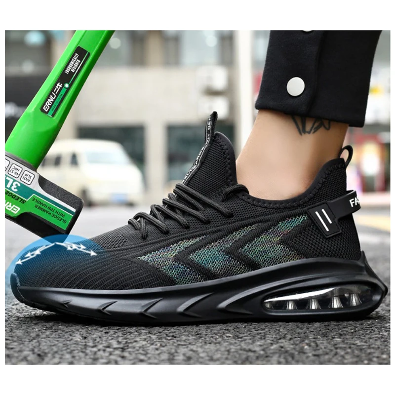 Diansen Low-cut Fly-woven Mesh Breathable Non-slip Wear-resistant Comfortable Shockproof PU Bottom Work Safety Shoes