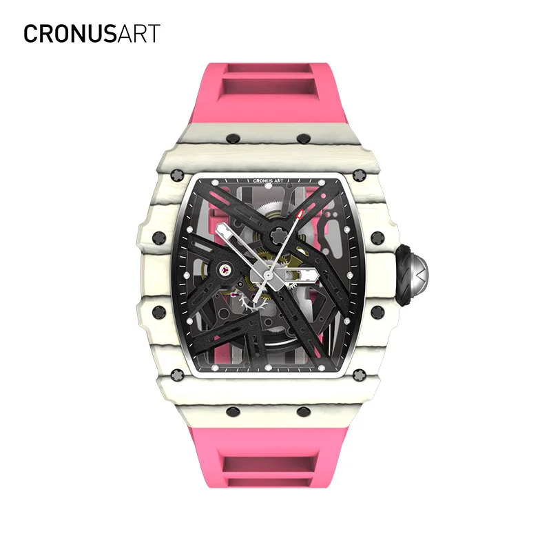 Classic Watch for men Pink 42mm carbon fiber Tonneau Holiday Gifts automatic wrist watch men hand watch