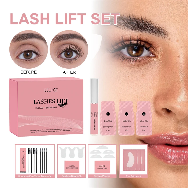 EELHOE lashes lift eyelash perming kit false lashes glue perming fixation care lotion eye patches brushes eyelashes tool kit set