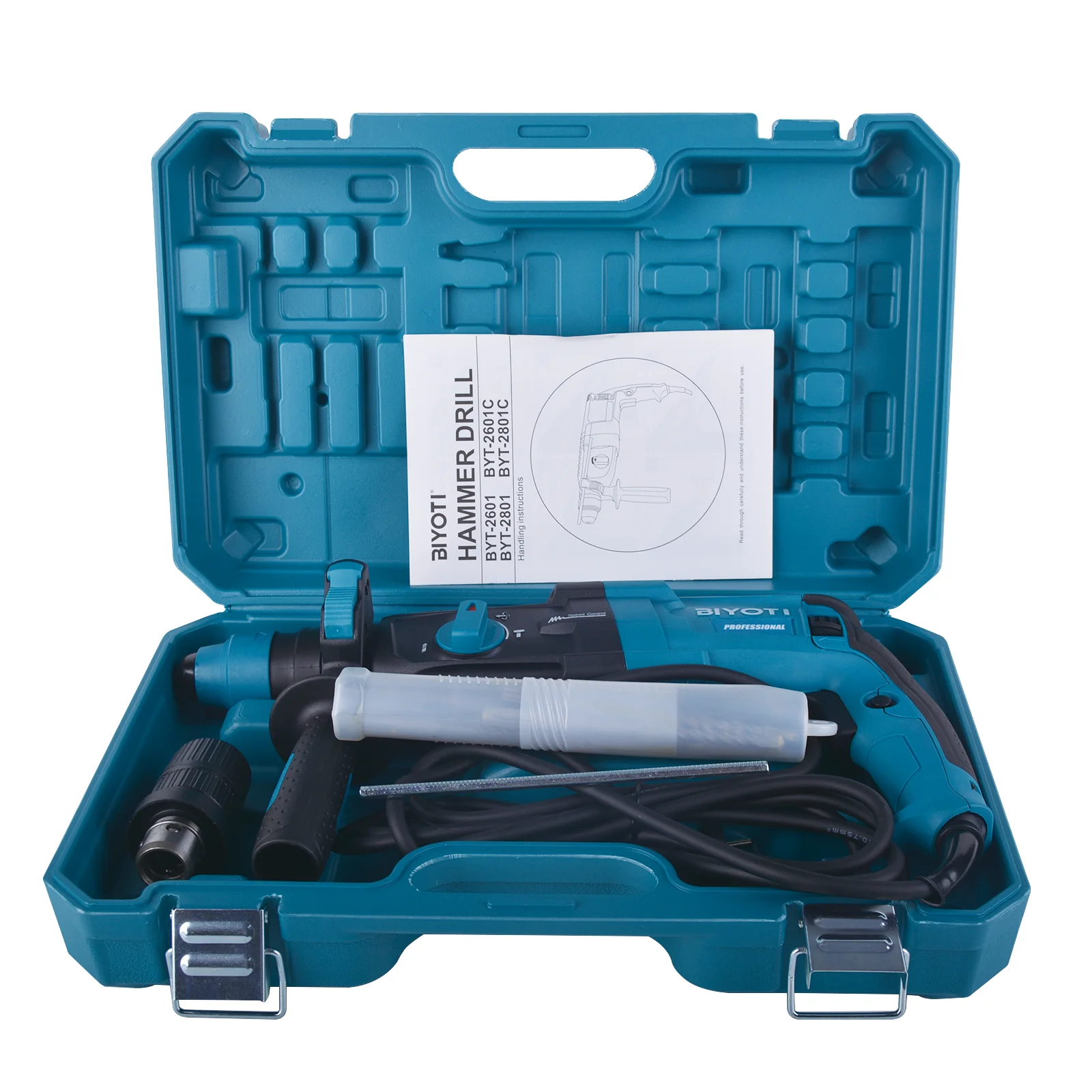 BIYOTI Rotary Electric Hammer 28mm Rotary Drill Manual Hammer With Impact Quickly Chuck With 5 Bits Stop Used For Drilling