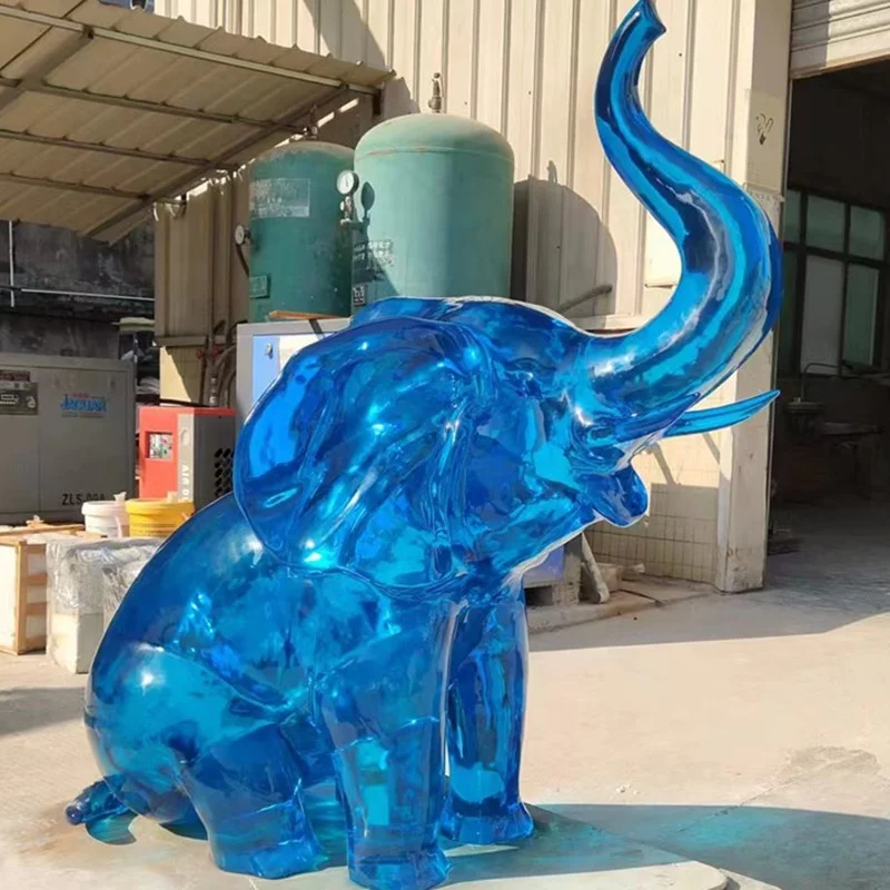 Transparent sculpture Blue elephant Animal sculpture custom factory Outdoor large resin crafts