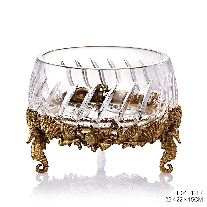 European home decoration metal with glass flower vase set fruit plate soft decoration pieces modern for living room