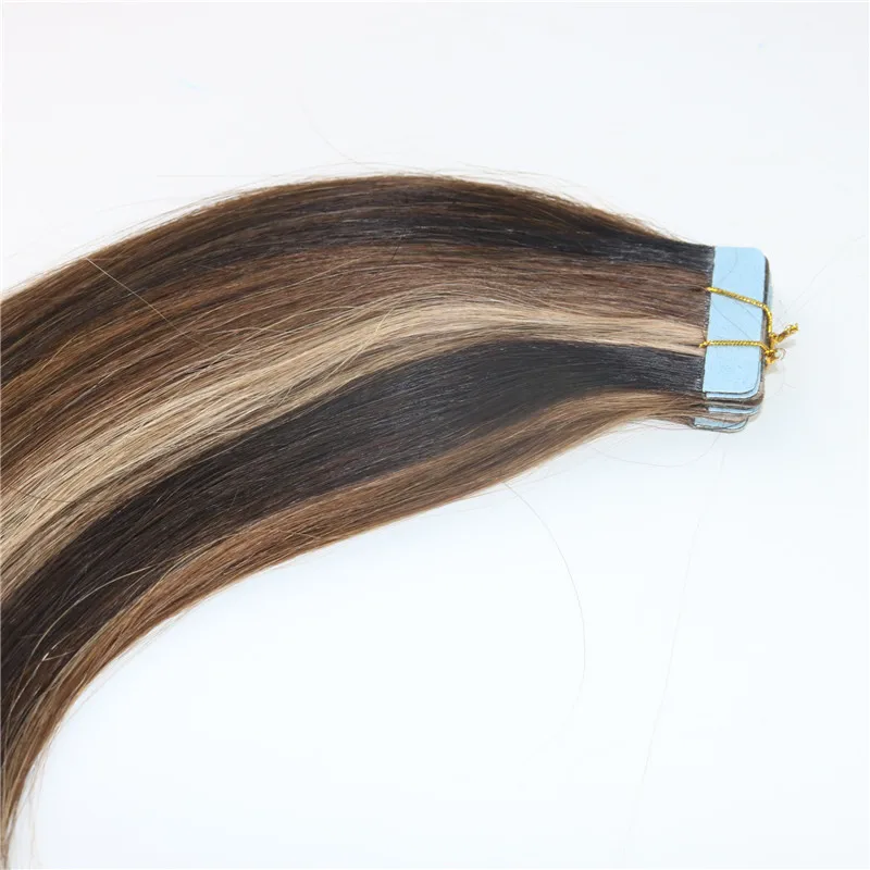 Ready To Ship Highlight #2/5/27 Blended Hair Double Sided 100 Human Remy European Hair Tape in Hair Extensions