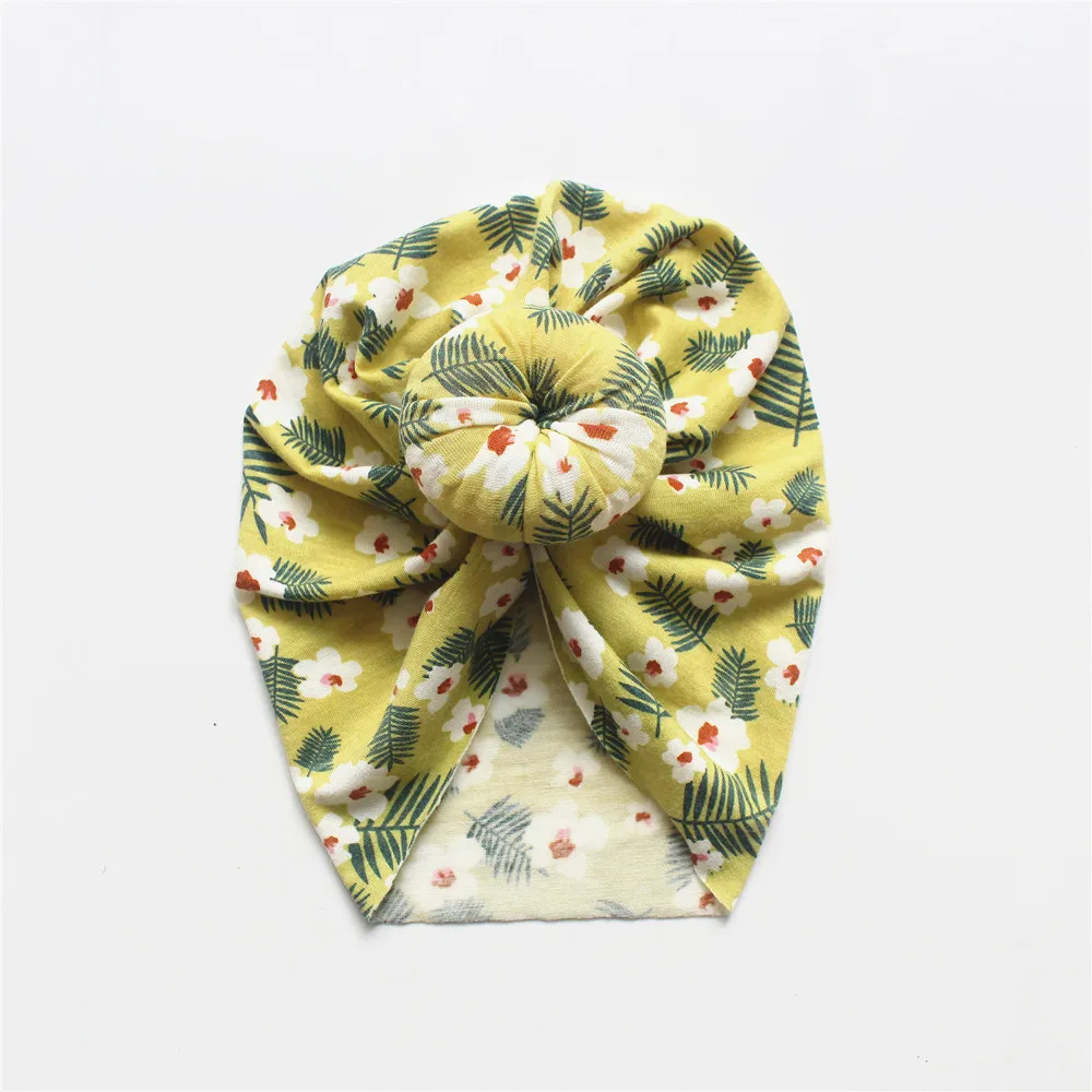 Soft Cotton Multi-color Printed Floral Design Head Accessories Big Bow Elastic Baby Turban Hat with Bowknot Hair Band Fashion