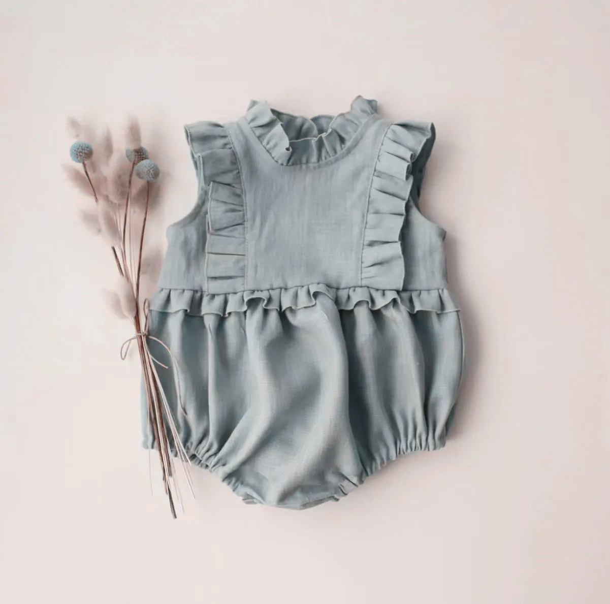 2023 Summer Linen Cotton Newborn Baby Girl Sleeves Ruffles Romper Suits