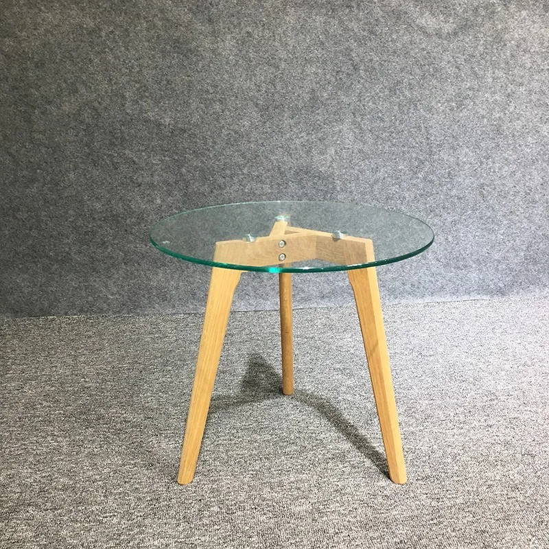 Three Wood Legs Glass Coffee Table For Home Living Furniture