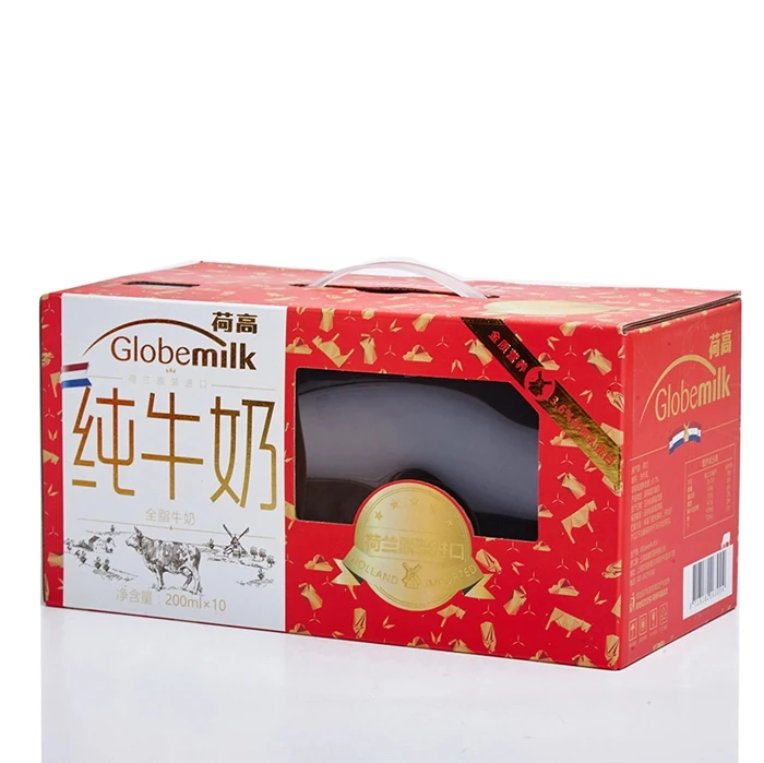 Custom Good Quality Corrugated Milk Carton Box with plastic handle and clear window Printed Carton Mailing Paper Storage Box