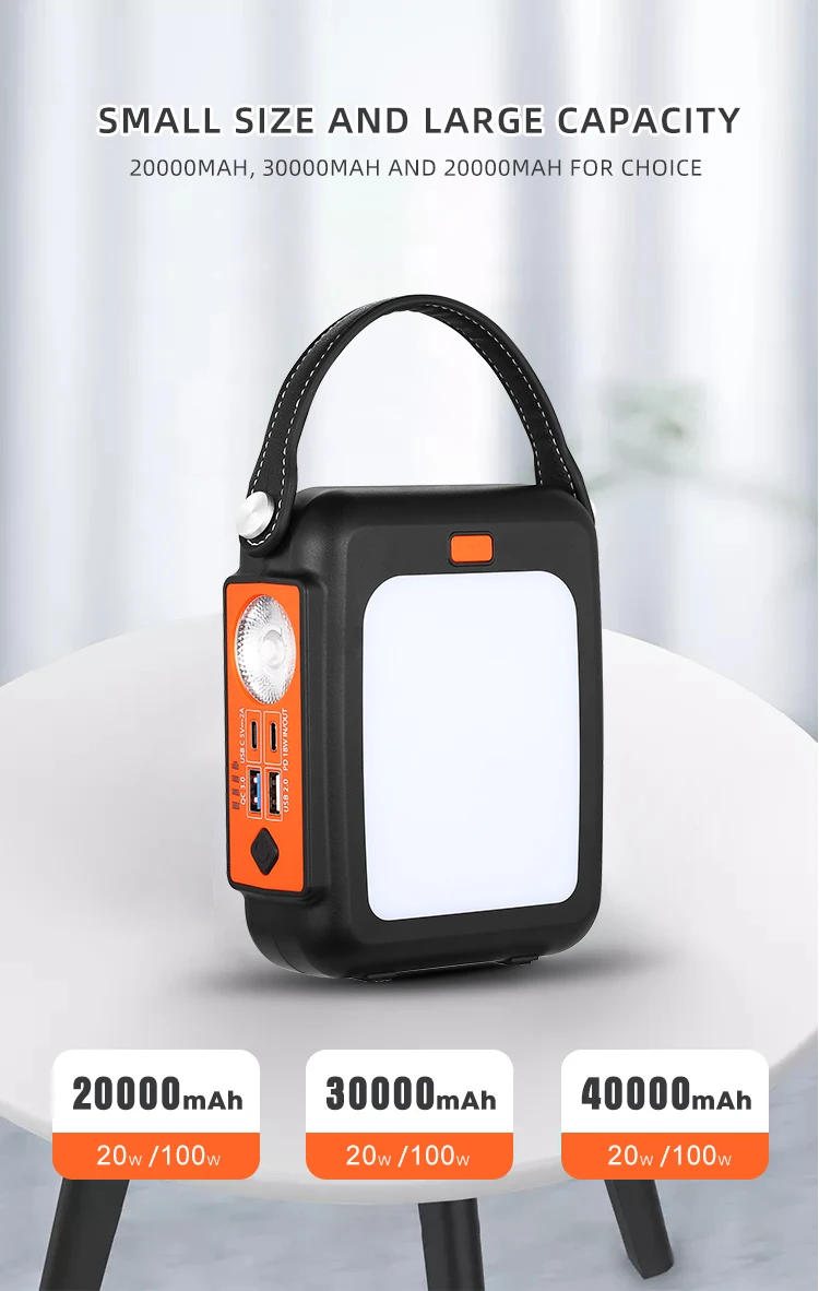 outdoor portable large capacity 20000Mah power bank PD fast charge Hand crank emergency