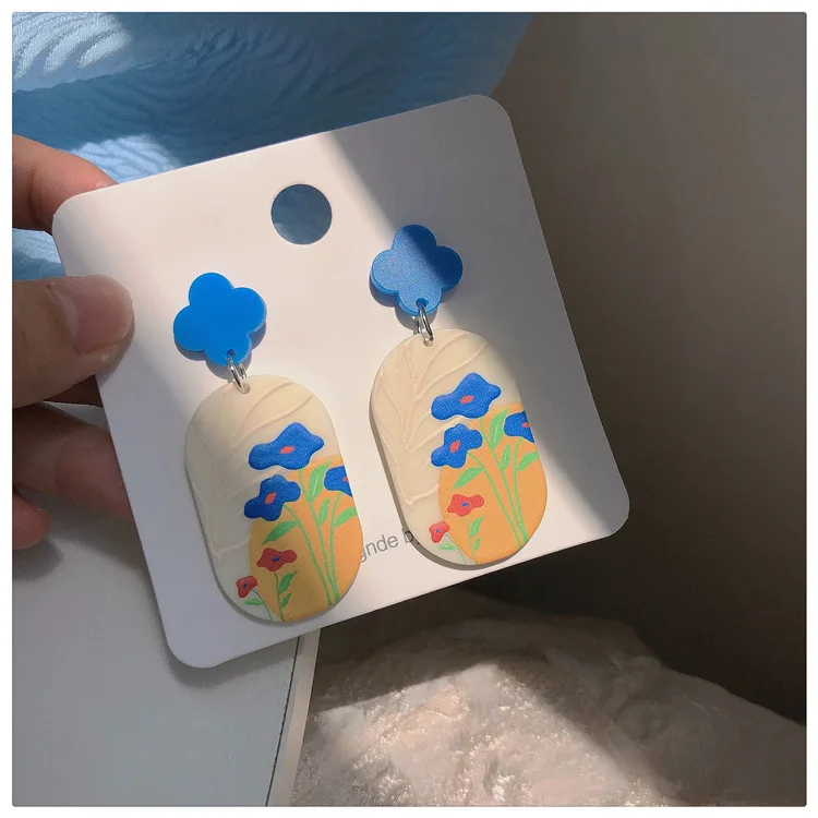 Fashion Trendy Jewelry 2023  DIY  Graffiti Flower Resin Acrylic Dangle Polymer Clay designer Earrings