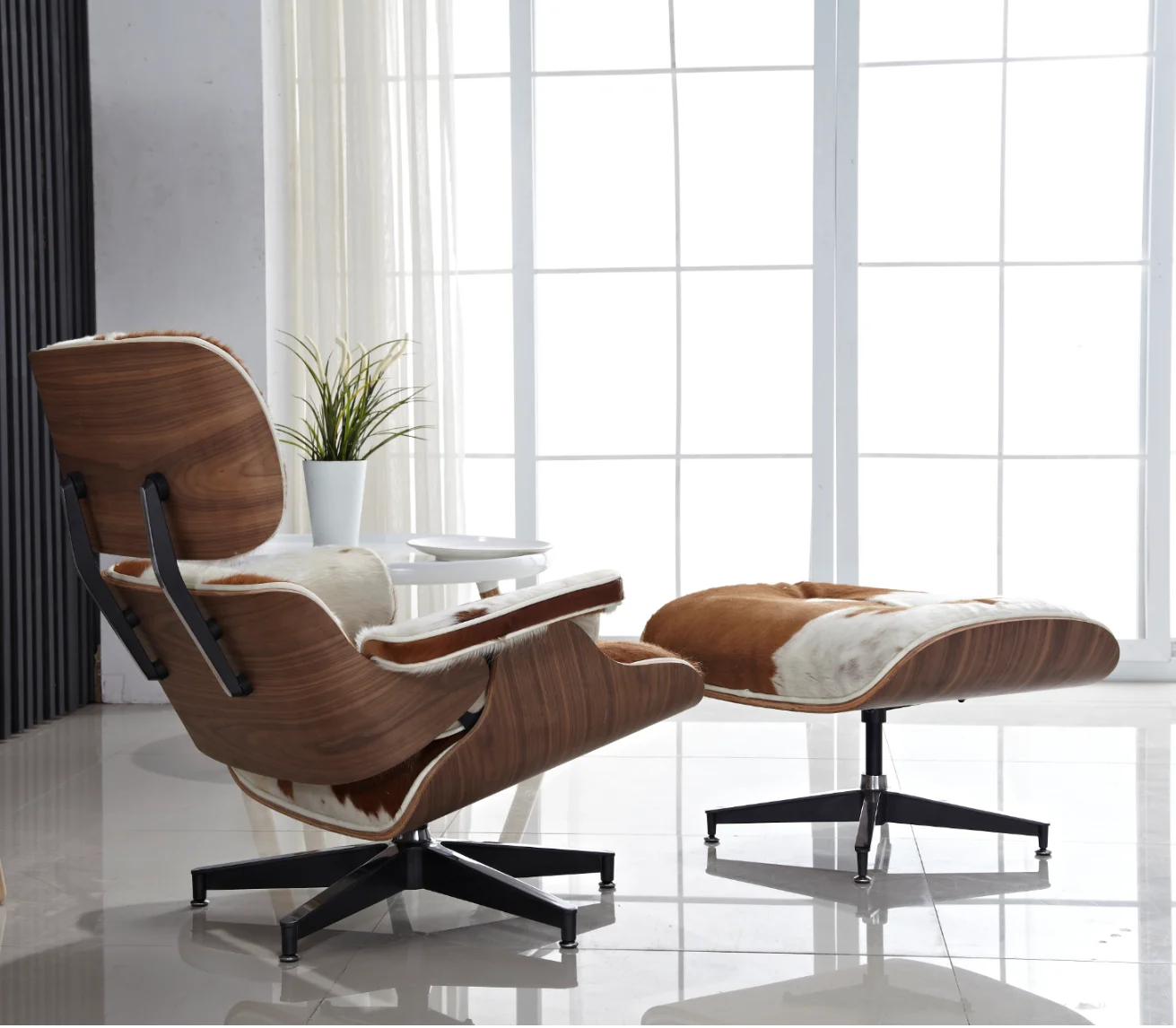 
XT-001modern luxury comfortable livingroom mid century swivel leather plywood chaise lounge chair and ottoman 
