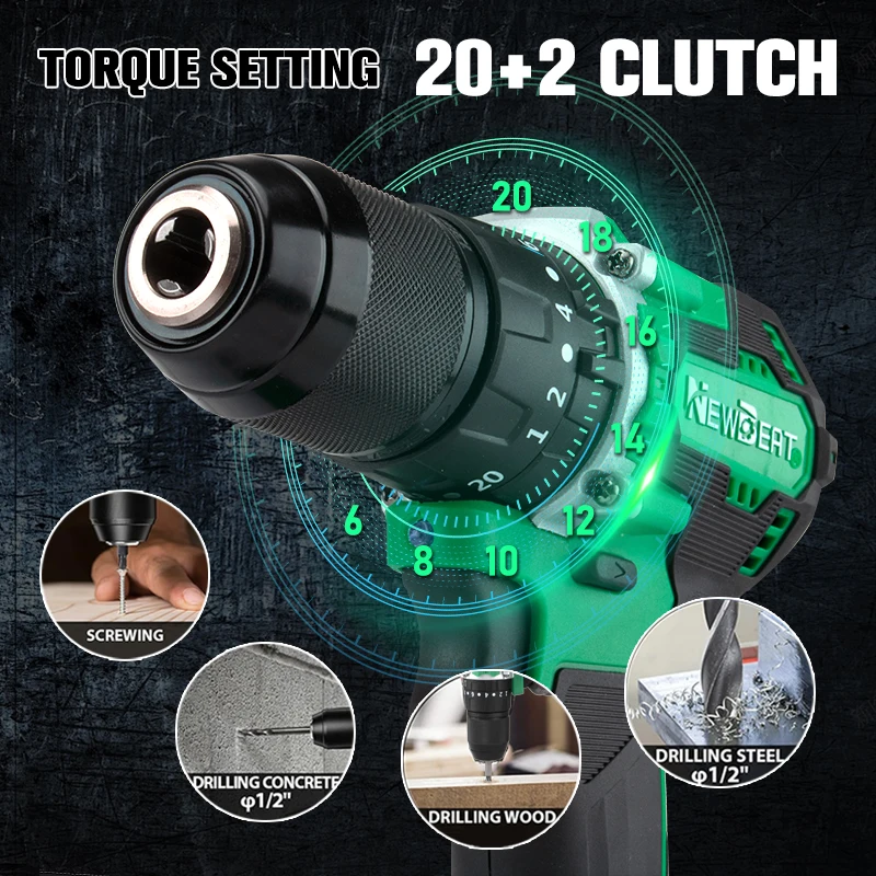 NewBeat Electric Power Battery Brushless Driver Drilling Machines for Wood 21v Cordless Drill Impact