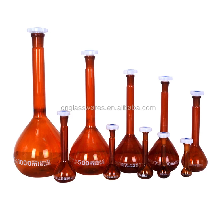 Лабораторная стеклянная колба из химического янтарного боросиликатного стекла с пластиковой пробкой