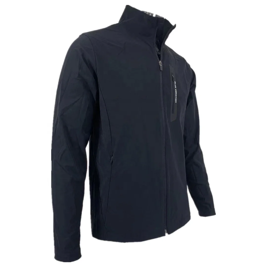 Повседневная спортивная мужская куртка с высоким воротником на молнии, мужская куртка из 75% нейлона, 25% спандекса с принтом на молнии