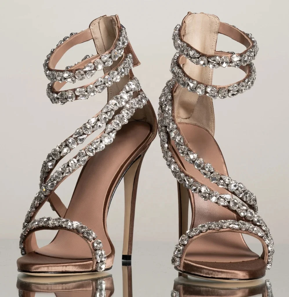 rhinestone diamond stones satin material 2021 new arrivals fashion party dating dress women shoes for women and ladies