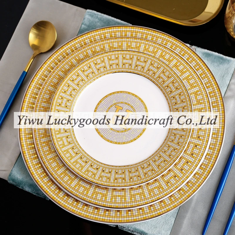 LK20191109-69 11inch customized printing pattern porcelain plates banquet table ceramic round plates