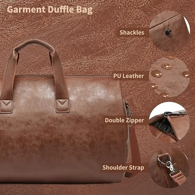 Custom Garment Duffel Bag for Travel, Waterproof PU leather Convertible Carry on Weekender Garment Bag with Shoes Pocket