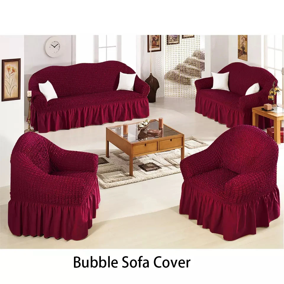 Universal Custom High Stretch Sofa Slipcover With Skirt Bubble Seersucker Sofa Cover