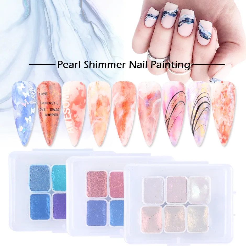 Cross-border hot nail paint solid metal pearlescent watercolor fainting Japanese pigment nail fainting painting