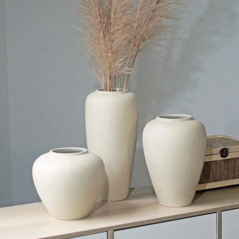 Nordic White Tabletop Vases Ceramic Large Flower Vase Living Room Decoration Home Pottery and Porcelain  Pot Living Room