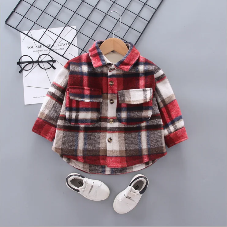 
factory wholesale fashion fuzzy material boy shirt 2020 heat keeping boy winter shirts thicken plaid kids shirts boys 