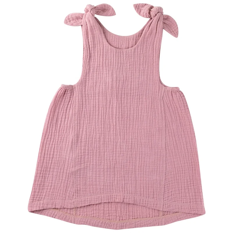 Sun Flower Pink Design Plain Bamboo Cotton Muslin  Wholesale  Summer Baby Girl Dress