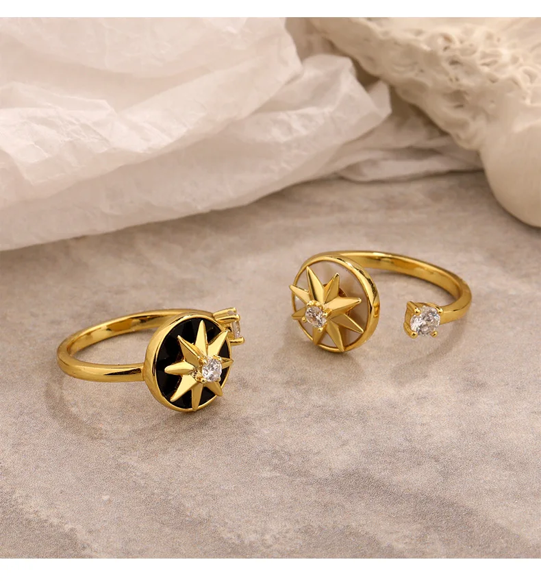 VIANRLA 925 sterling silver star zircon 18k gold plated ring with white shell or enamel