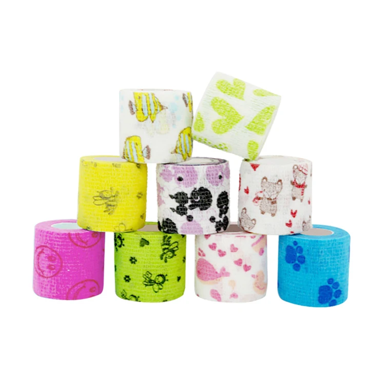 High Elastic Self Adhesive Cute Printed Non-Woven  Bandage Pet Vet Wrap wholesale Cohesive Bandage For Cat Dog