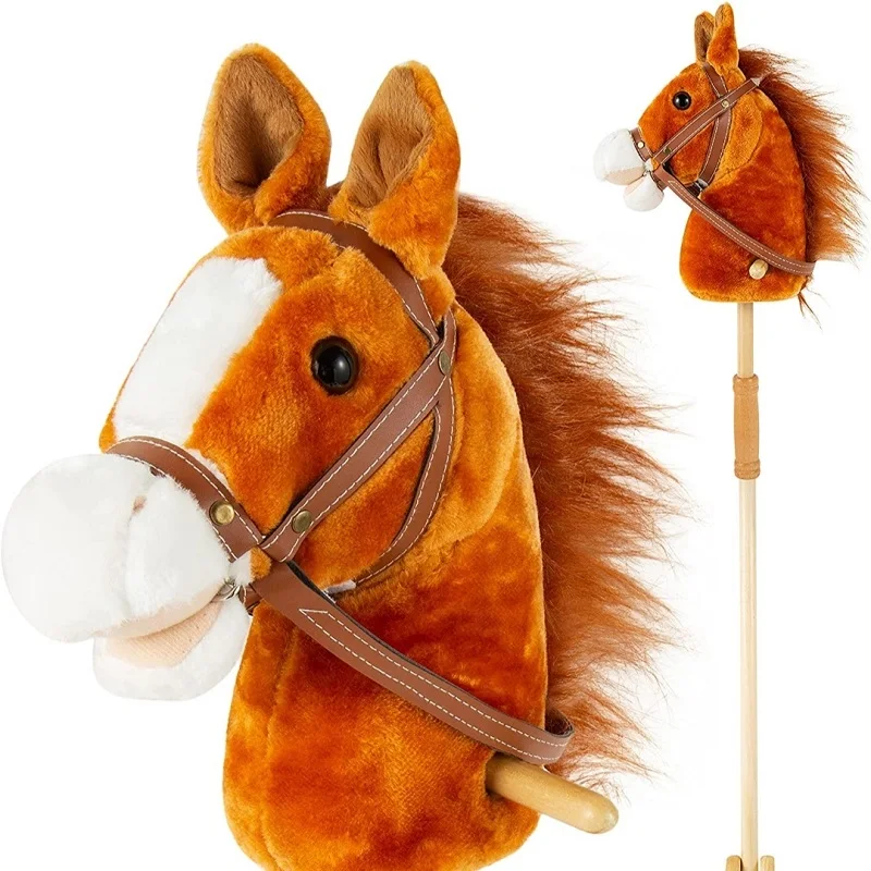 Hot sale factory direct supply plush horse with wooden stick plush hobby horse