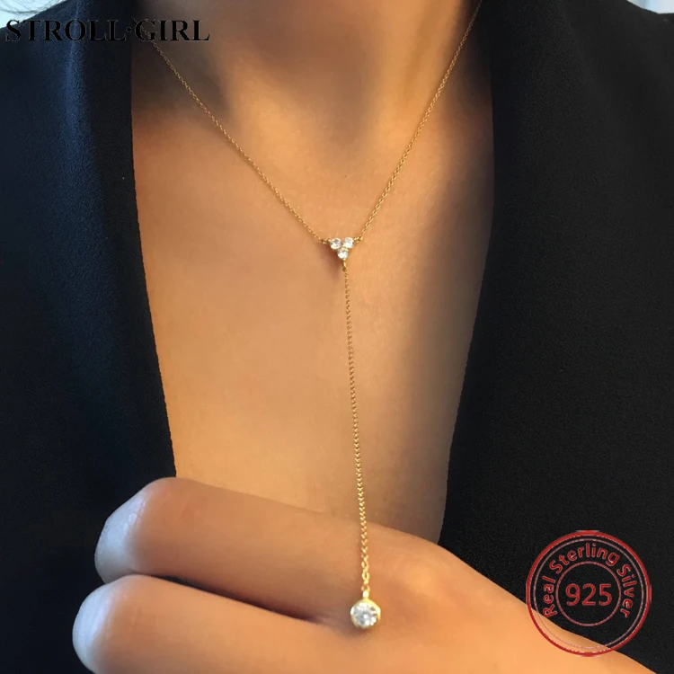 Fashion women 18K gold plated white cz diamond silver lariat necklace