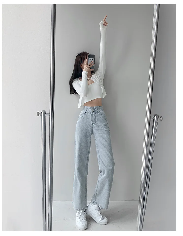 Джинсы-бойфренды женские с завышенной талией, свободные винтажные прямые джинсы МОМ, светло-голубые