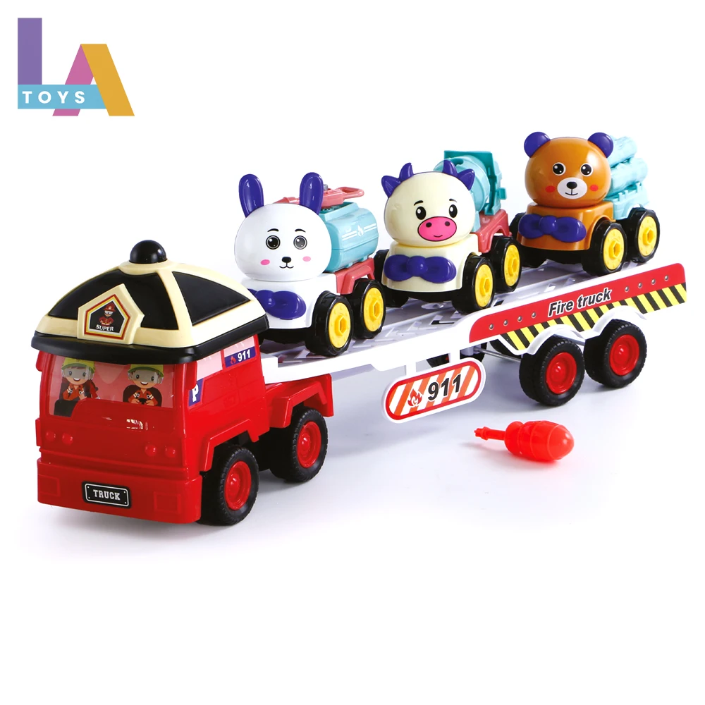 Longthuy Made in Vietnam Toy Big train and three mini cars Educational  4 in 1  Engineering series container truck for kids