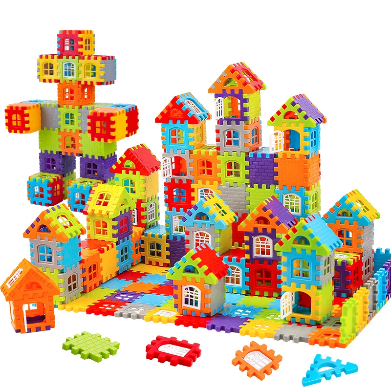 100pcs colored DIY educational wholesale plastic building block sets for kid in Storage box puzzle toy large particles