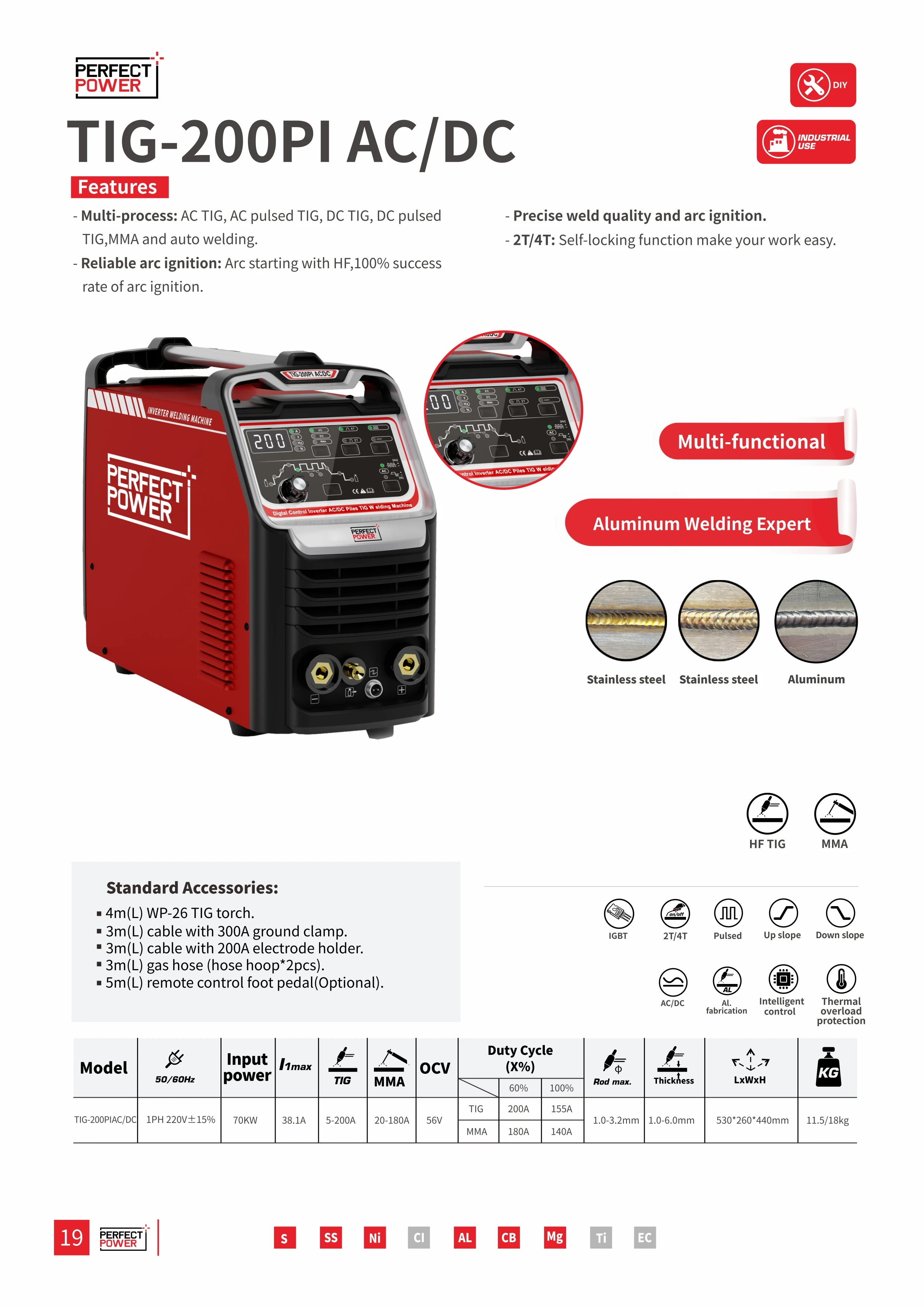 tig welder ac dc Tig-200PI 4 IN 1 AC DC HF TIG Pulse MMA Multifunctional Aluminium Welding Machine