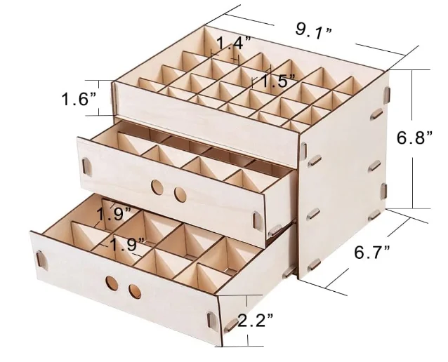 48 Removable Grids Storage for Model Parts Ink Bottles Wooden Paint Organizer Pigments Holder Rack with 2 Cabinet Drawers