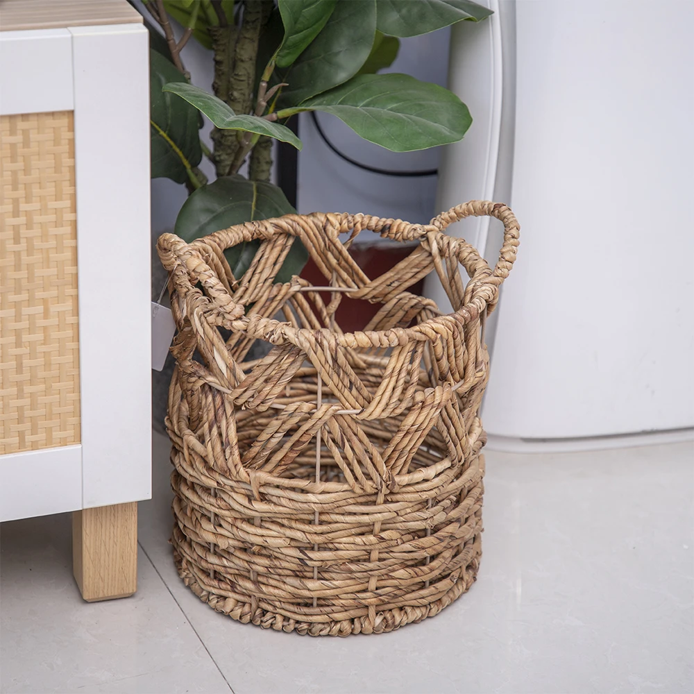 Hot-selling Water Hyacinth Paper Rope Hand-woven Storage Basket Household