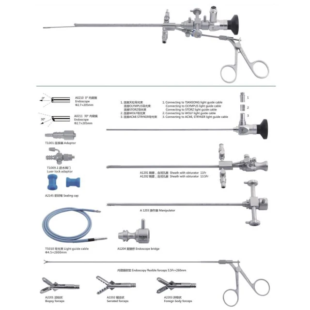 Endoscope Professional Supplier Urology 0 Degree 30 Degree 205 mm Pediatric Urethral Cystoscopy Kit