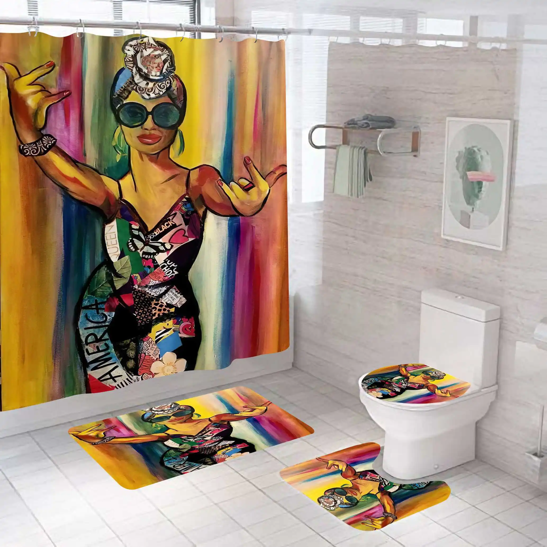  Wholesale waterproof fashion sexy black girl african american shower curtain
