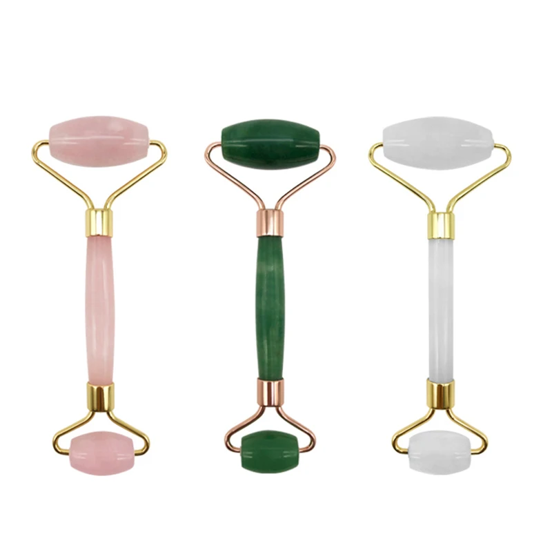 100% nature pink crystal jade roller SPA customers massage relax beauty tools with luxury box for brand promotion gift